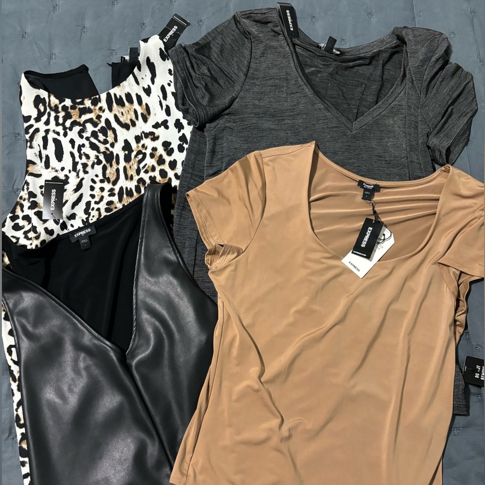 4 Brand New With Tags Expeess Shirts (2 body suits) all size Large